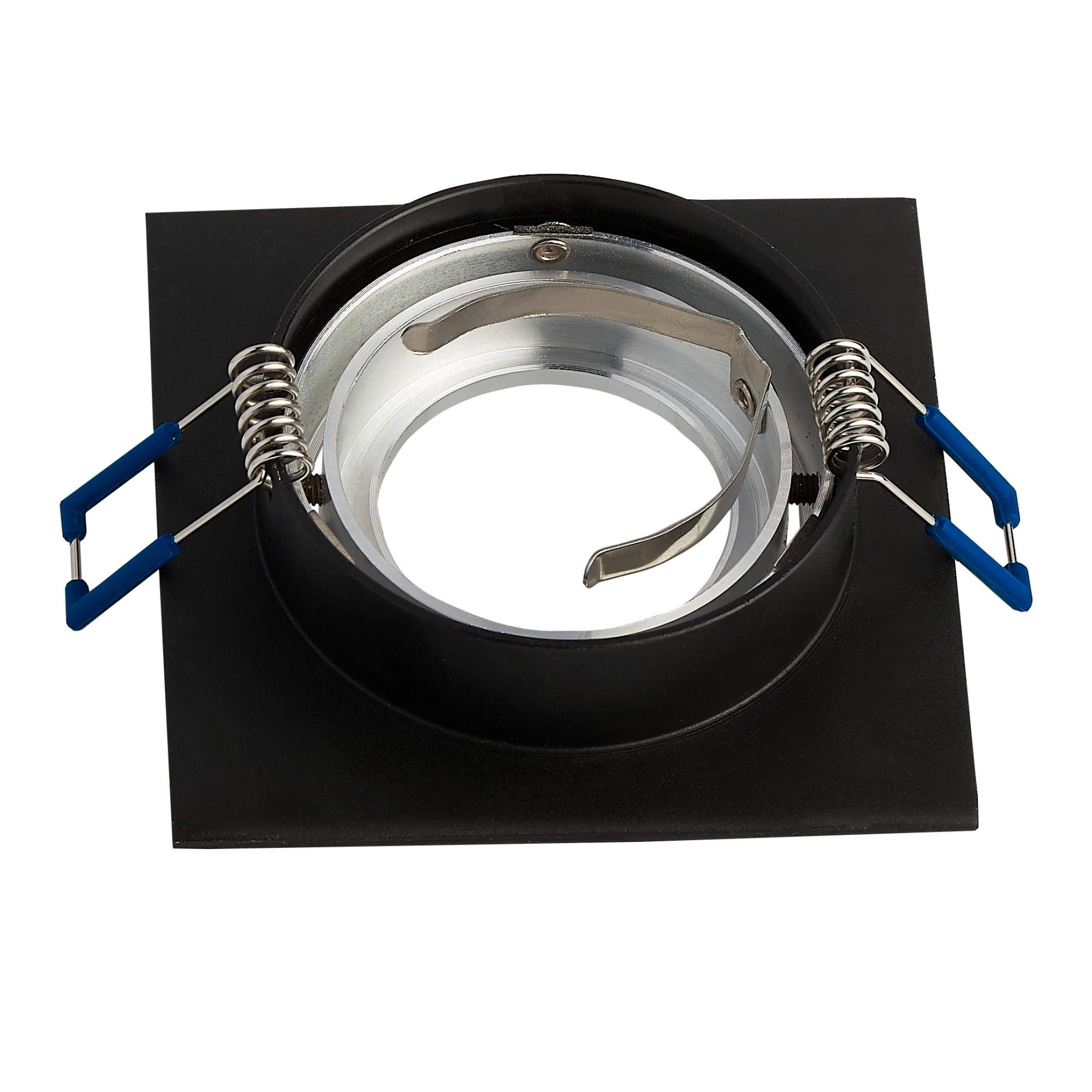 Set di 6 telai da incasso per faretto da incasso quadrato, nero, orientabile, piatto, per lampadine GU10 MR16, diametro 80 mm, foro per soffitto, faretto da incasso