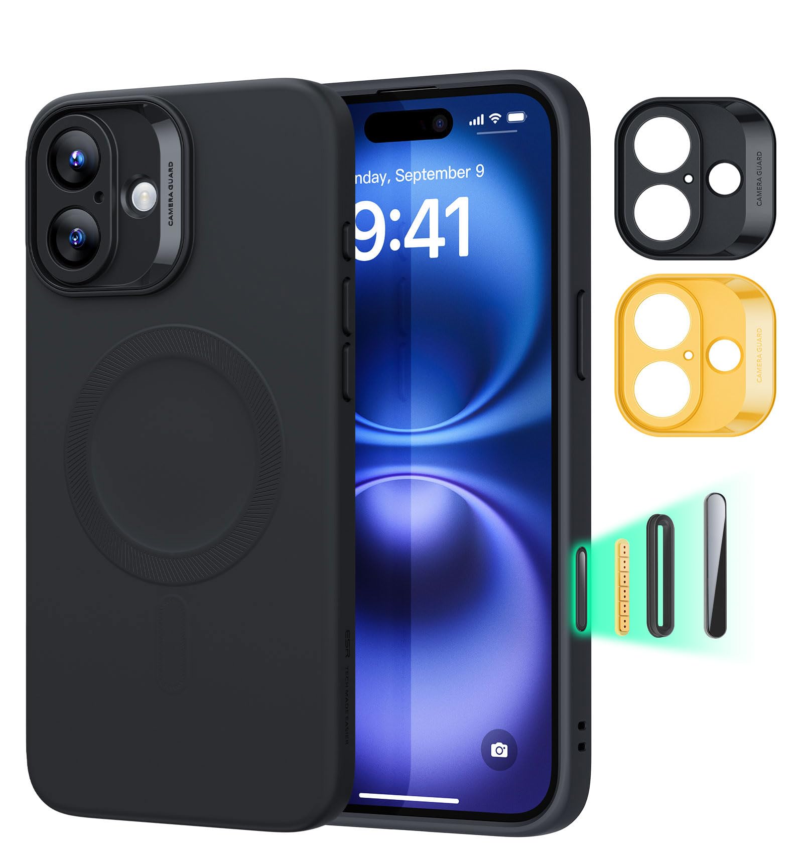 ESR for iPhone 16 Case with MagSafe, Supports Magnetic Charging, Smooth & Slim Silicone Case, Shockproof, Full Screen and Camera Protection, Anti-Scratch, Soft Microfiber Lining, Cloud Series, Black