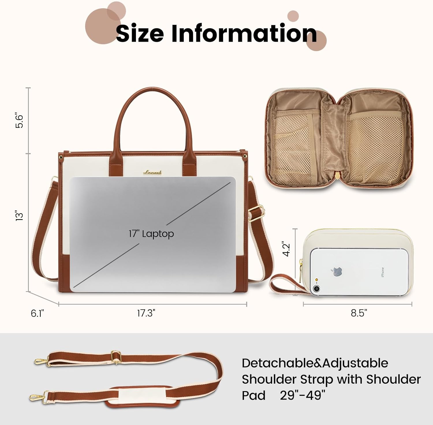 LOVEVOOK Laptop Tote Bags for Women Work Bag 17.3 inch Large Professional Teacher Purse Lightweight Computer Bag Briefcase Business Office, Beige-brown - Image 6