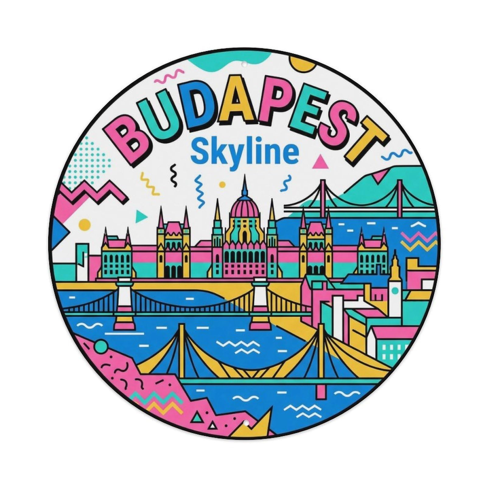 Vintage Travel Budapest Hungary Skyline Vintage Metal Tin Sign Plaque Wall Decor for Cafe, Club Bar, Office, Garden Metal Poster 8x8Inch