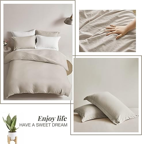 Miniatura 6 de MILDLY Juego de funda de edredón color gris avena, 100% microfibra lavada, súper suave, tamaño California King, transpirable y ligero, juego de cama