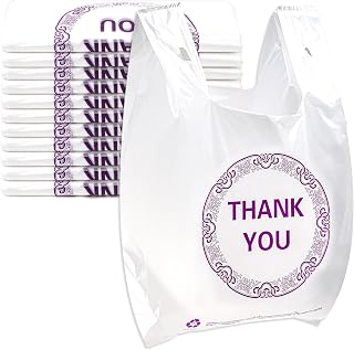 Elsjoy 500 Count Thank You Plastic Bags with Handles, 21 x 13 Inch Thank You T-Shirt Bags Bulk Reusable Grocery Shopping Bag for Restaurant, Retail
