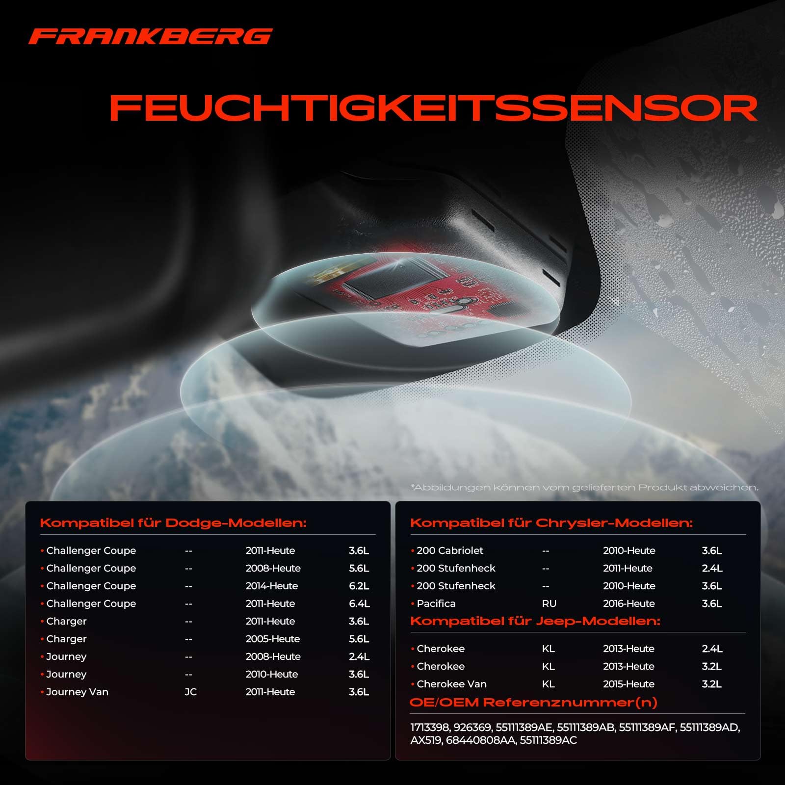 Frankberg Sensore umidità 3-poli Compatibile con Grand Cherokee IV WK WK2 Renegade SUV B1 BU BV Cherokee KL Compass M6 M7 MP MV Journey Van JC Replace# 55111389AF
