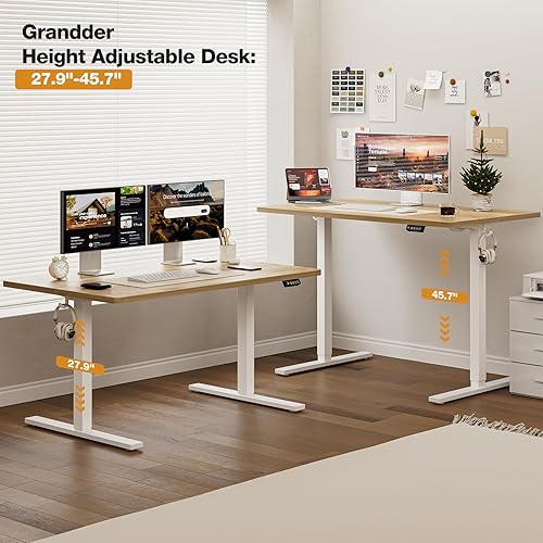 Miniatura 4 de Grandder 55x32 Escritorio Eléctrico Grande de Pie, Escritorio de Computadora con Altura Ajustable con 2 Ajustes de Memoria, Escritorio de Pie para