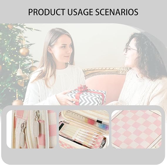 Pink Pencil Cases, Expandable Large Pencil Case with Compartments Cute Grid Design Pencilcase, Special Pencils Case Suitable for College, Office Stationery Organizer