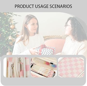Pink Pencil Cases, Expandable Large Pencil Case with Compartments Cute Grid Design Pencilcase, Special Pencils Case Suitable for College, Office Stationery Organizer