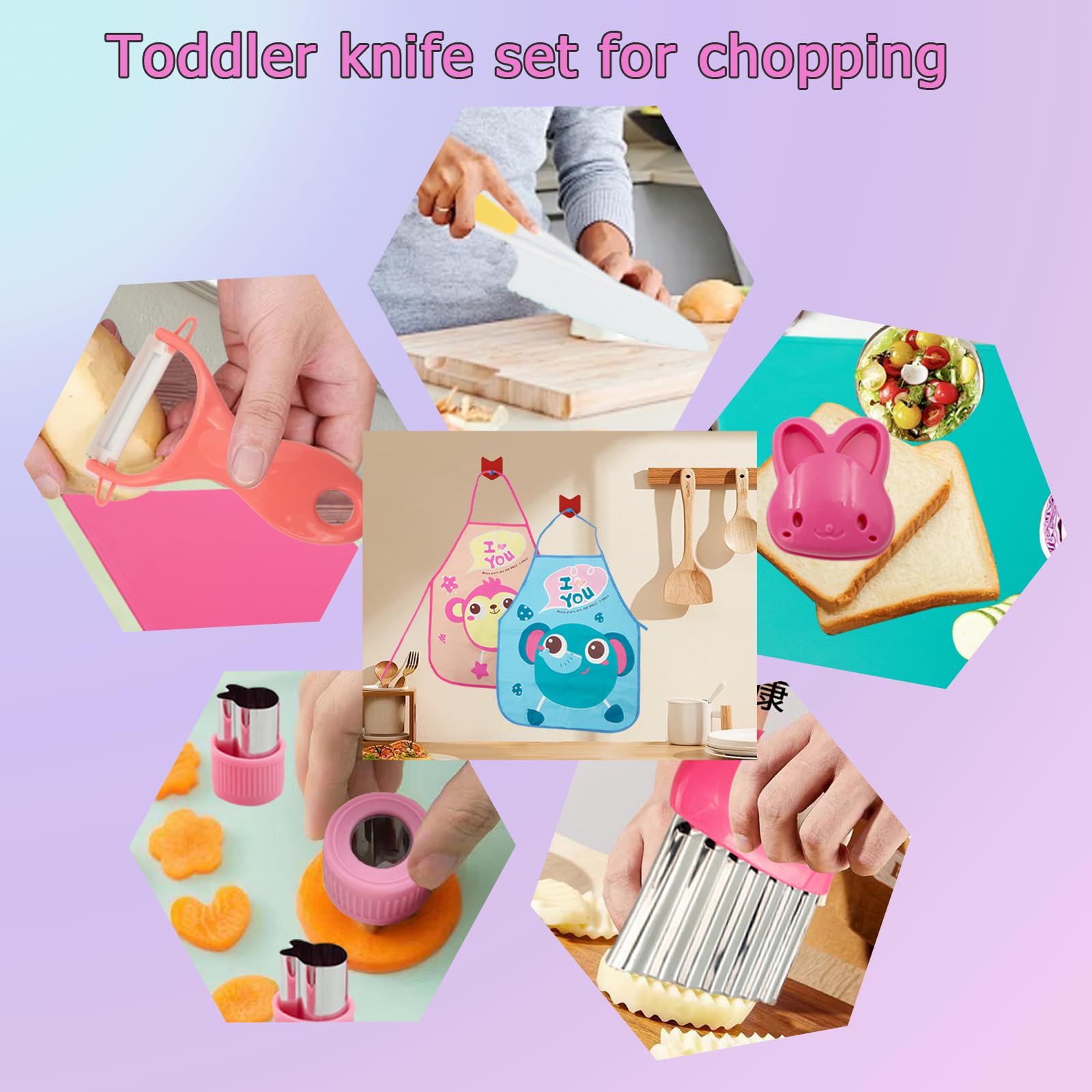 Juego de cuchillos de cortar para niños, 3 años, Montessori, juego de cocina para niños, con forma de cuchillo de fruta, tabla de cortar, delantal
