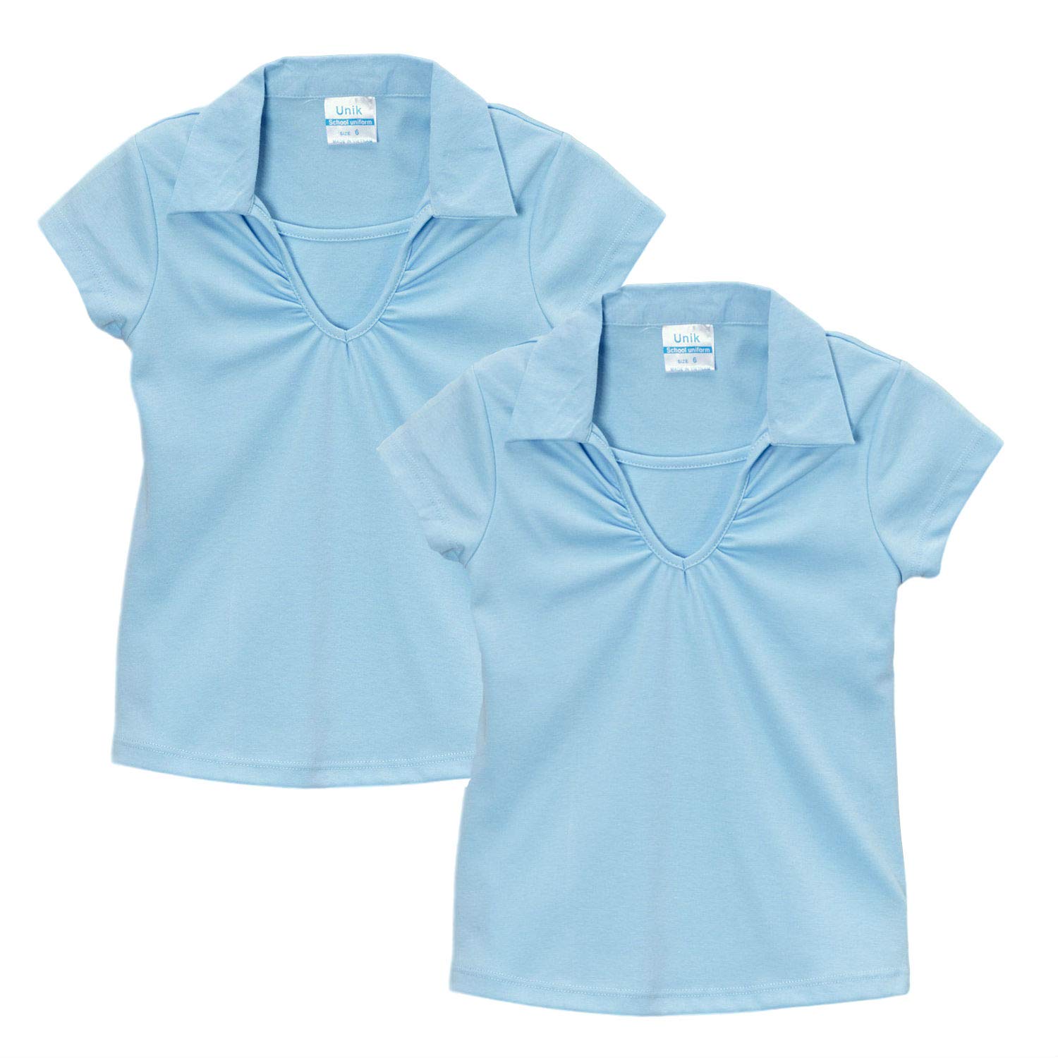 unik Girl's Uniform V-Neck Collar Shirt Short Sleeve Great for School Burgundy Navy White Sky Blue Green Purple Yellow Red