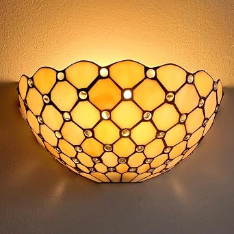 DEYNITE Tiffany Wall Sconce Antique Black Art Vanity Light Stained Glass Shade with Crystal Beads for Bathroom Bedroom Corridor Hallway Home Decor