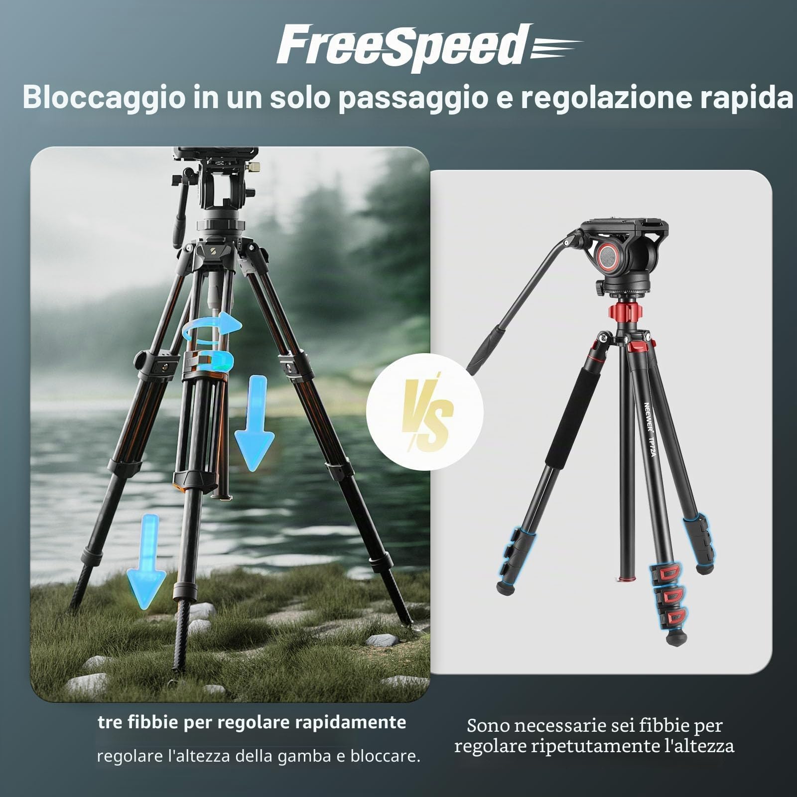 SMALLRIG AD-50Pro Treppiede Video Heavy Duty, 59" Treppiede Leggero in Fibra di Carbonio con Regolazione dell'Altezza in Un Solo Passaggio, Testa Fluida, Piastra QR a Doppia Modalità, Max. 6 kg - 4420