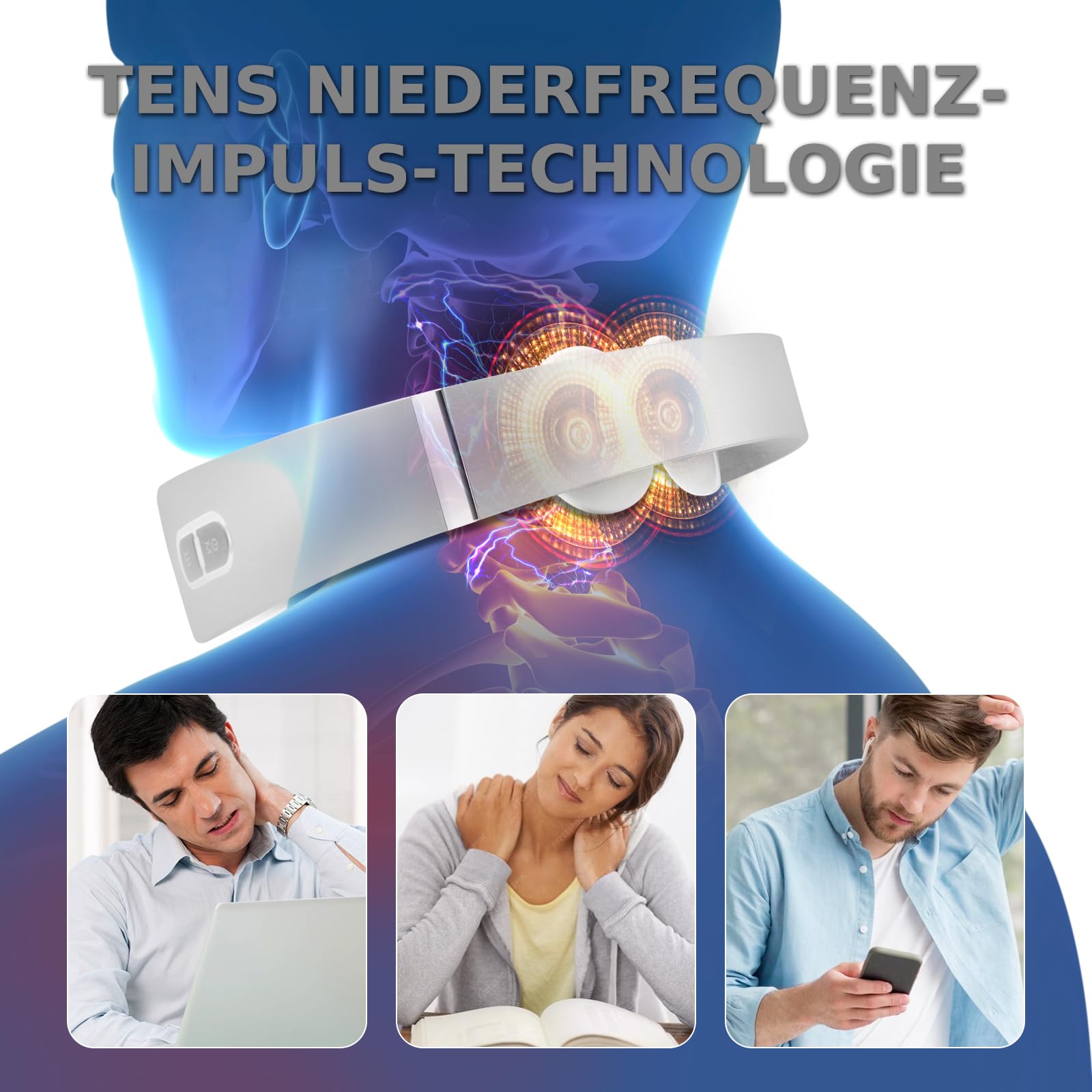 Auxoliev Nackenmassagegerät Kabellos Tragbar Elektrisch, Weiß | 42°C Wärmetherapie, 9 Modi, 50 Intensitätsstufen, Intelligente Elektrische Impulse, Gegen Schmerzen