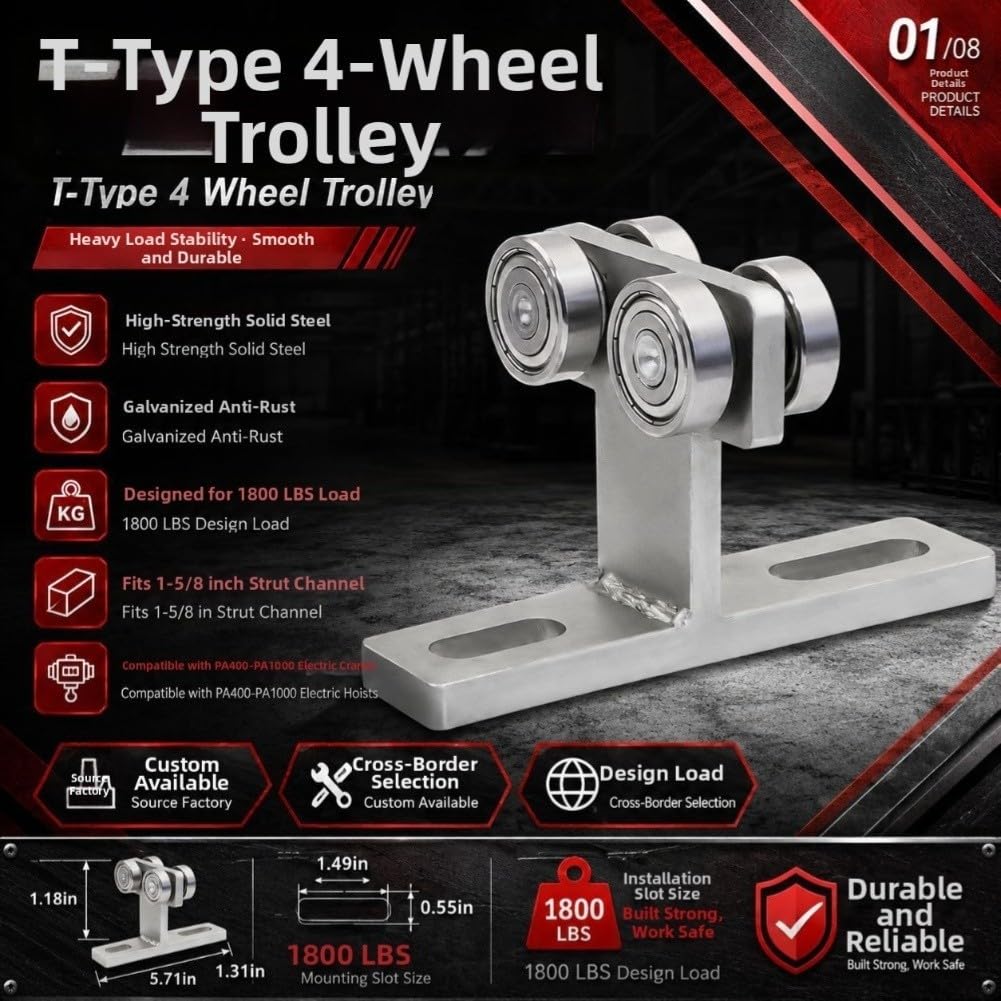 Polea Giratoria para acero 1800lbs para Vía Deslizante Industrial Gimnasio para carga Pesada 15x5x6cm(T-shaped)
