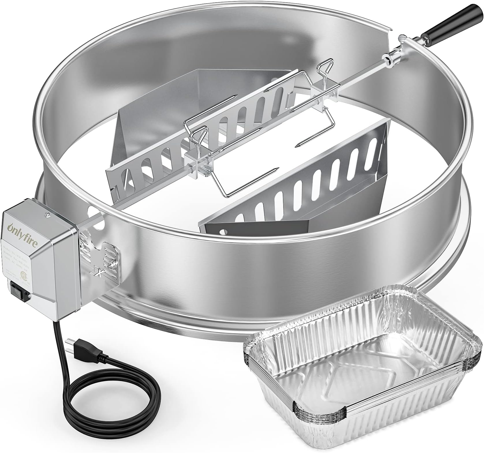 Upgrade Stainless Steel Rotisserie Ring Kit for Weber 22-inch Kettle Charcoal Grills, Comes with Charcoal Baskets and 10 Pack Drip Pans