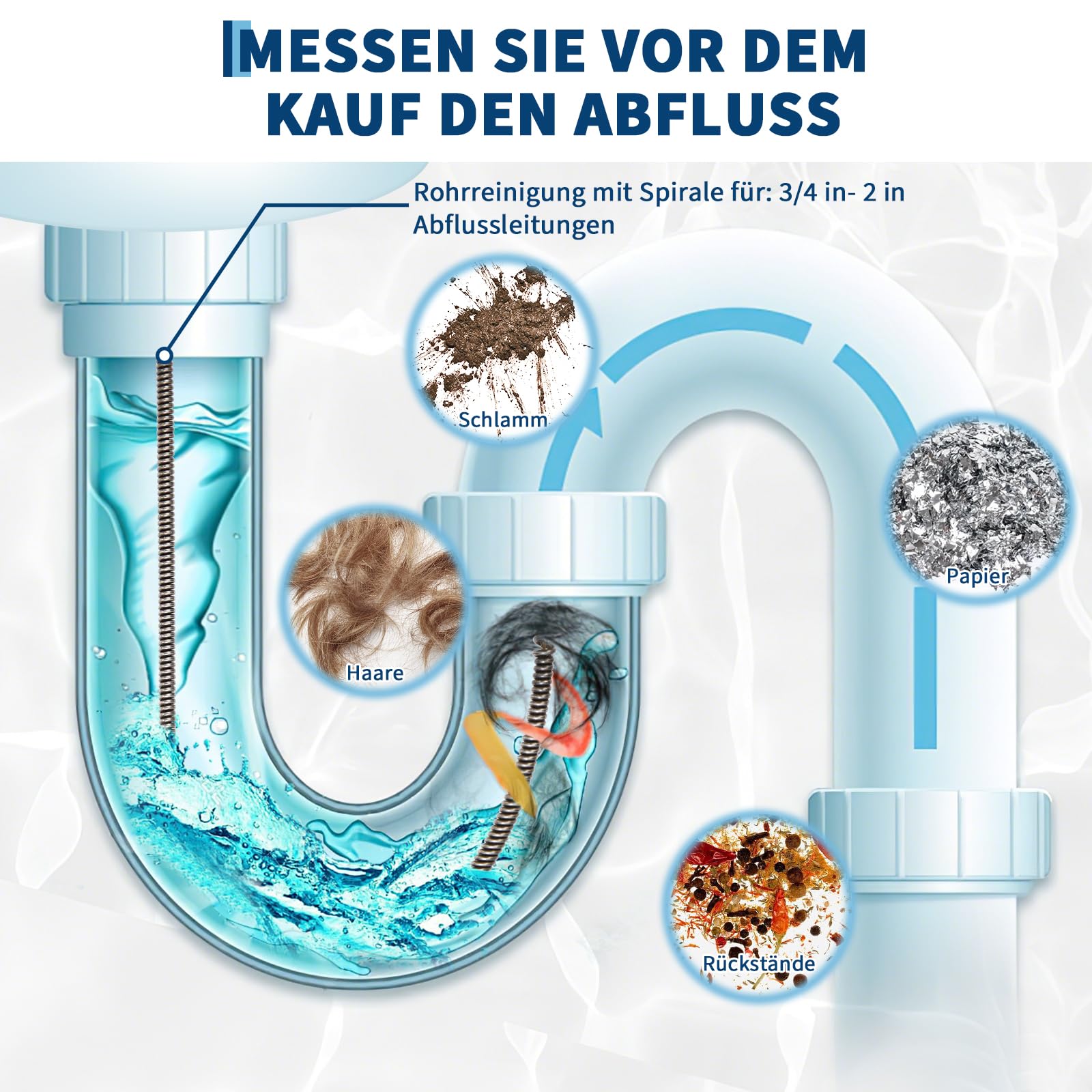 Rohrreinigungsspirale,9M Abflussreiniger Spirale Elektrische Spirale Rohrreinigung für 20-50mm Rohrverstopfungen Rohrreinigungsspirale mit Bohrkopf-Ideal für Spirale Abfluss Rohrreinigung