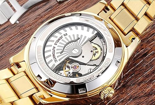 Miniatura 7 de Relojes automáticos de cuerda automática para parejas, calendario, fecha, acero inoxidable de lujo, para hombres y mujeres, par de relojes para él y