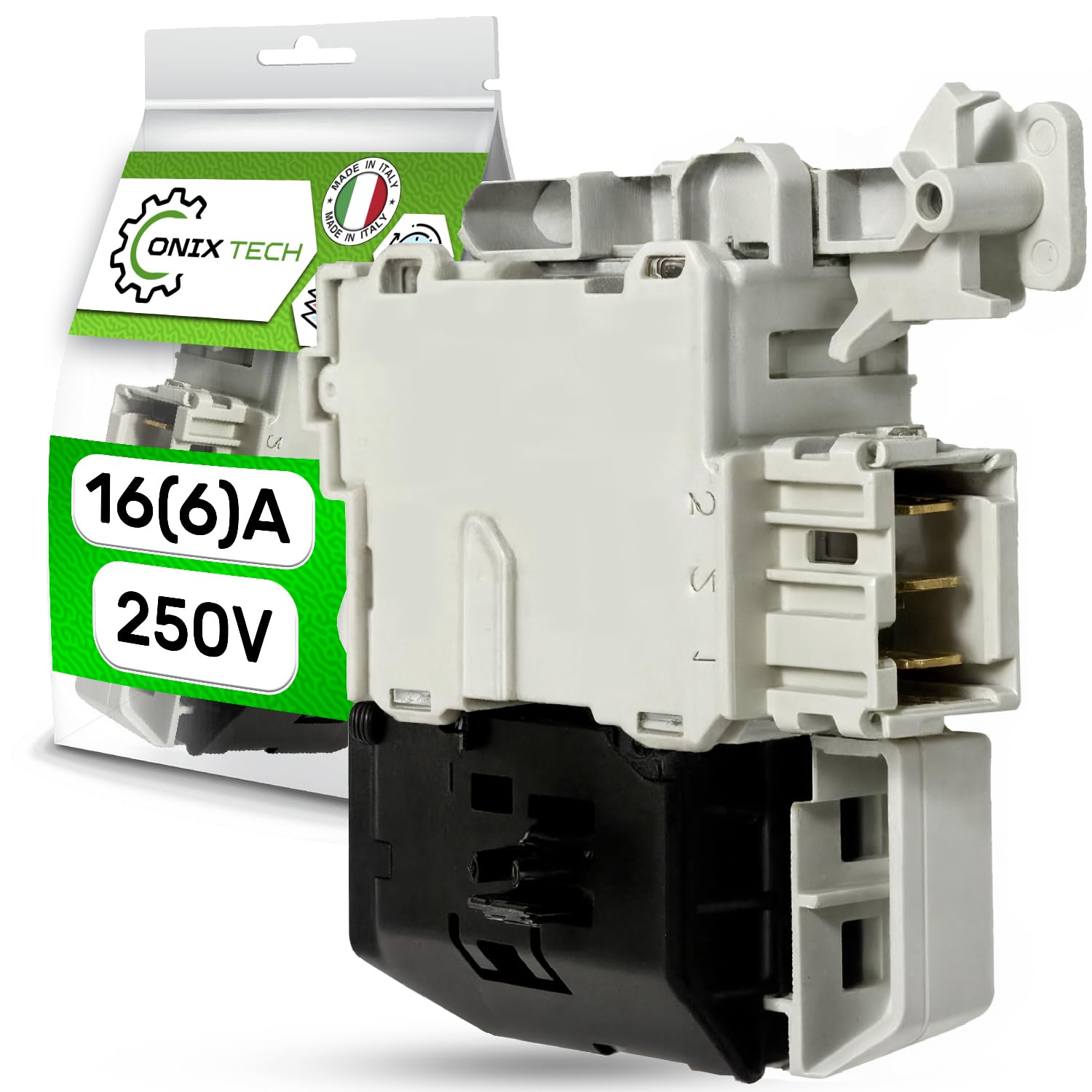 Lock for Washing Machine Door 16(6) A 250V 3 x 6.3 mm AMP with Original Code 00623782 00627046 00637457 for Bosch for Siemens - MADE IN ITALY - 5 Year Warranty - ONIX TECH