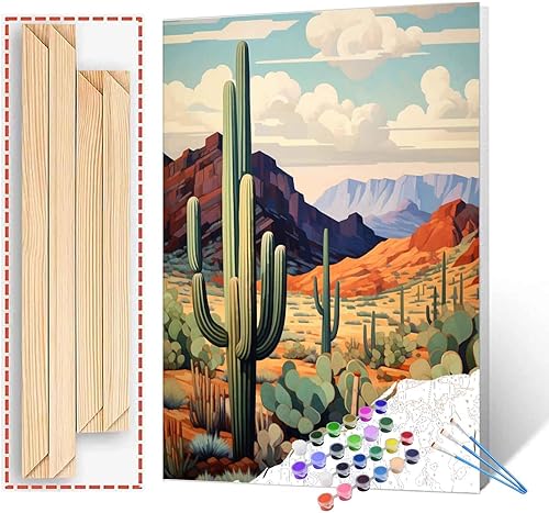 Arizona Mountains Cactus Mountain in the Desert - Kit de pintura por números, 16 pulgadas de ancho x 20 pulgadas de alto, lienzo de pintura al óleo
