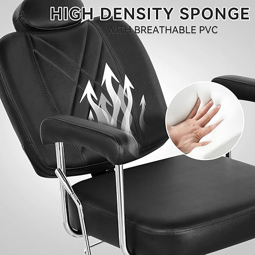 Miniatura 7 de Silla de peluquería negra, silla de pelo multiusos para peluquería casera, bomba hidráulica resistente con rotación de 360, silla reclinable de