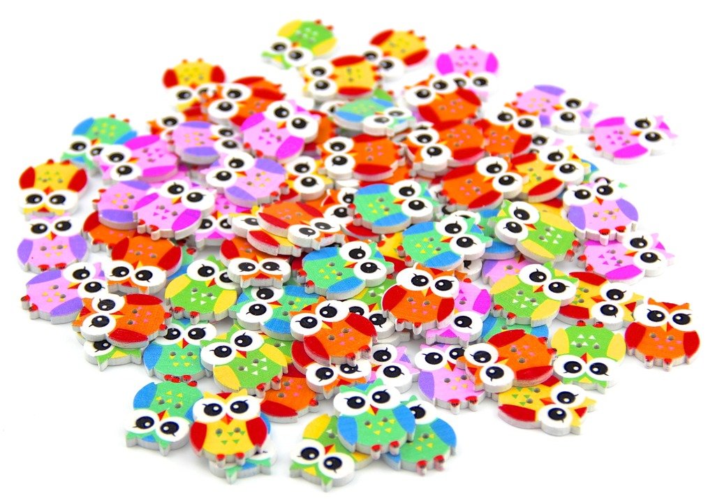 Pack of 50PCS Small Owl Buttons Colorful of Various Plain Round DIY 2 Holes Wooden Buttons for Sewing and Crafting