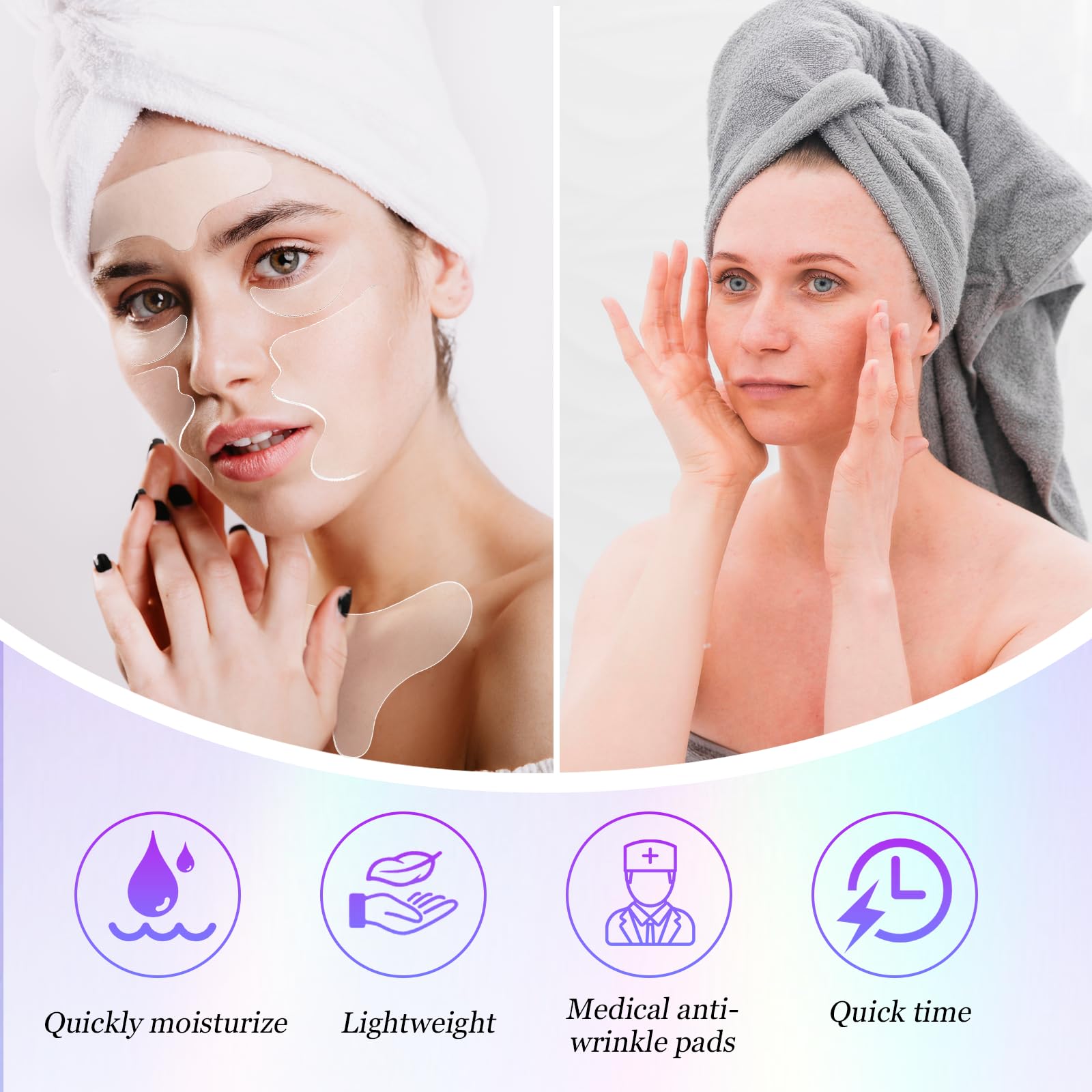 Dimeho 11 toppe antirughe per collo, riutilizzabili, in silicone, maschera antirughe sulla fronte, senza adesivo, per rughe e linee della pelle durante la notte, applicatore crema per occhi durante il