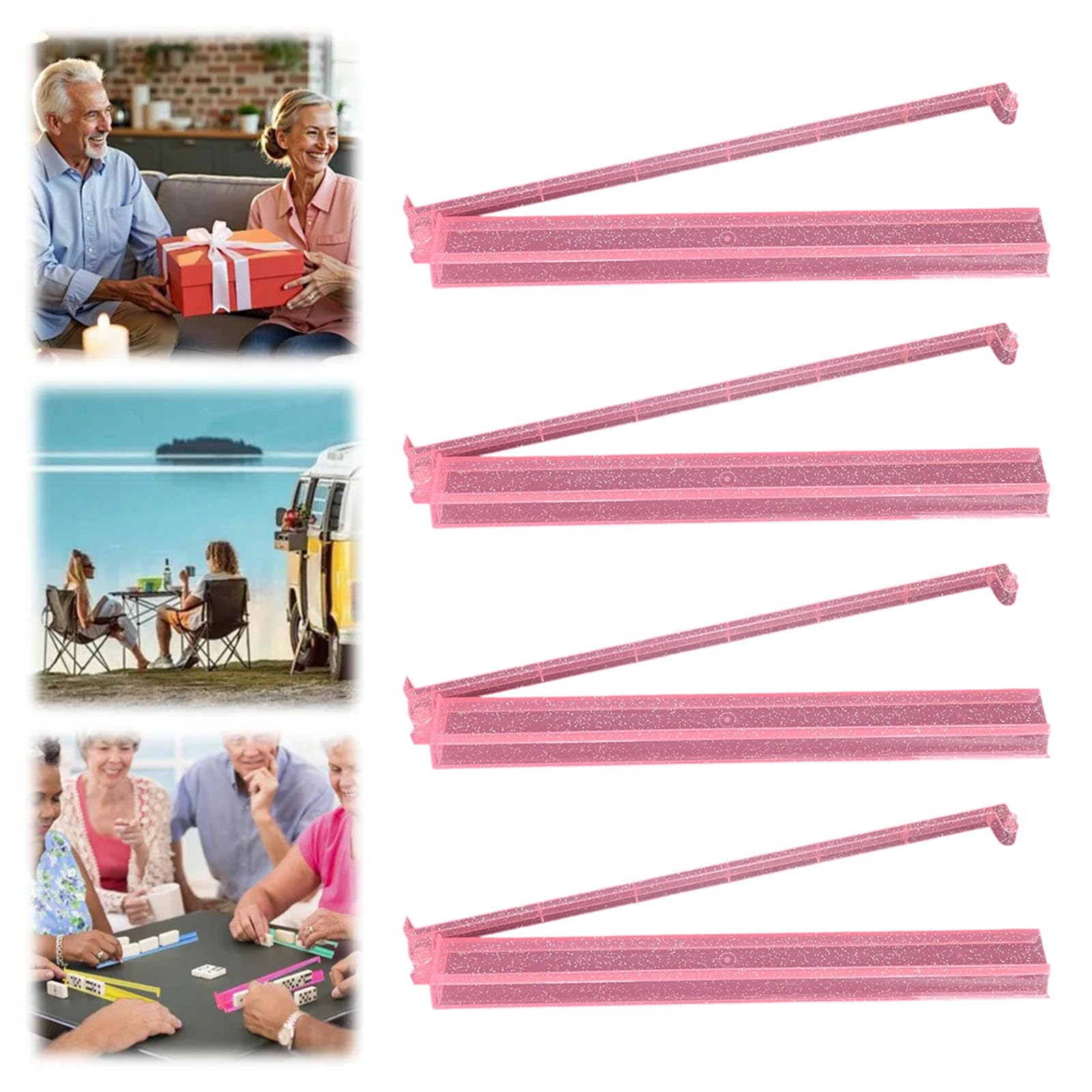 Lot de 4 supports Mahjong élégants en acrylique avec poussoir, organiseur de carreaux, pour activités de fête décontractées, professionnelles