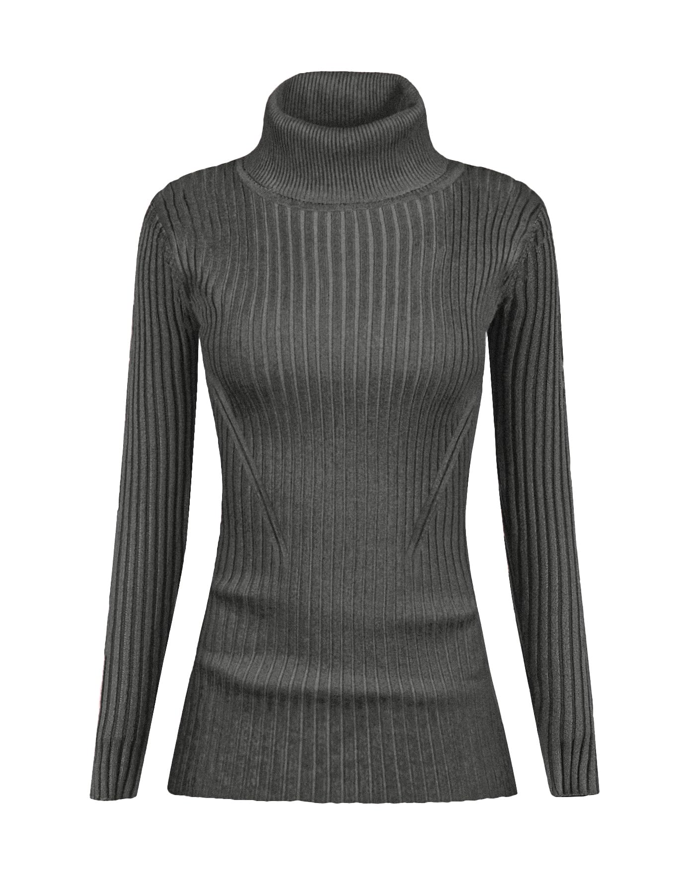 v28 Turtleneck Ribbed Sweaters for Women Cute Sexy Knitted Warm Fitted Sweater, Darkgrey, XL