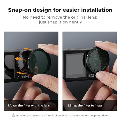 Miniatura 7 de K&F Concept Kit de filtro PL y ND a presión compatible con DJI Osmo Action 345 Pro, 4 unidades de ajuste a presión CPL ND8 ND16 ND32 filtro