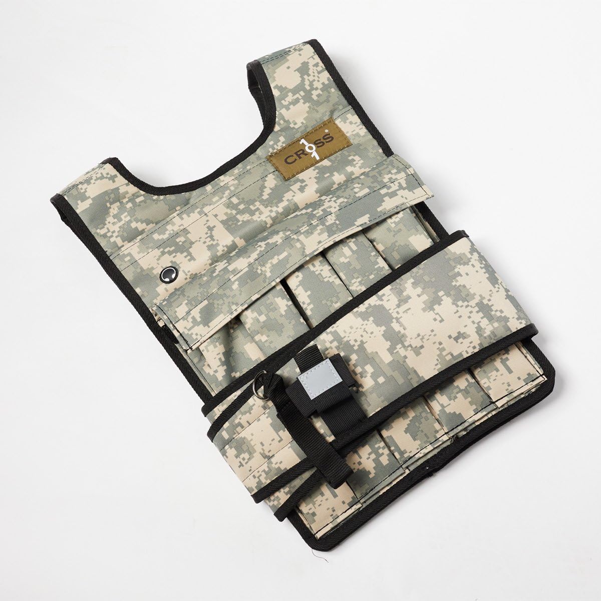 CROSS101 Camouflage Adjustable Weighted Vest (20lbs - 80lbs) with Phone Pocket & Water Bottle Holder (60-lbs)
