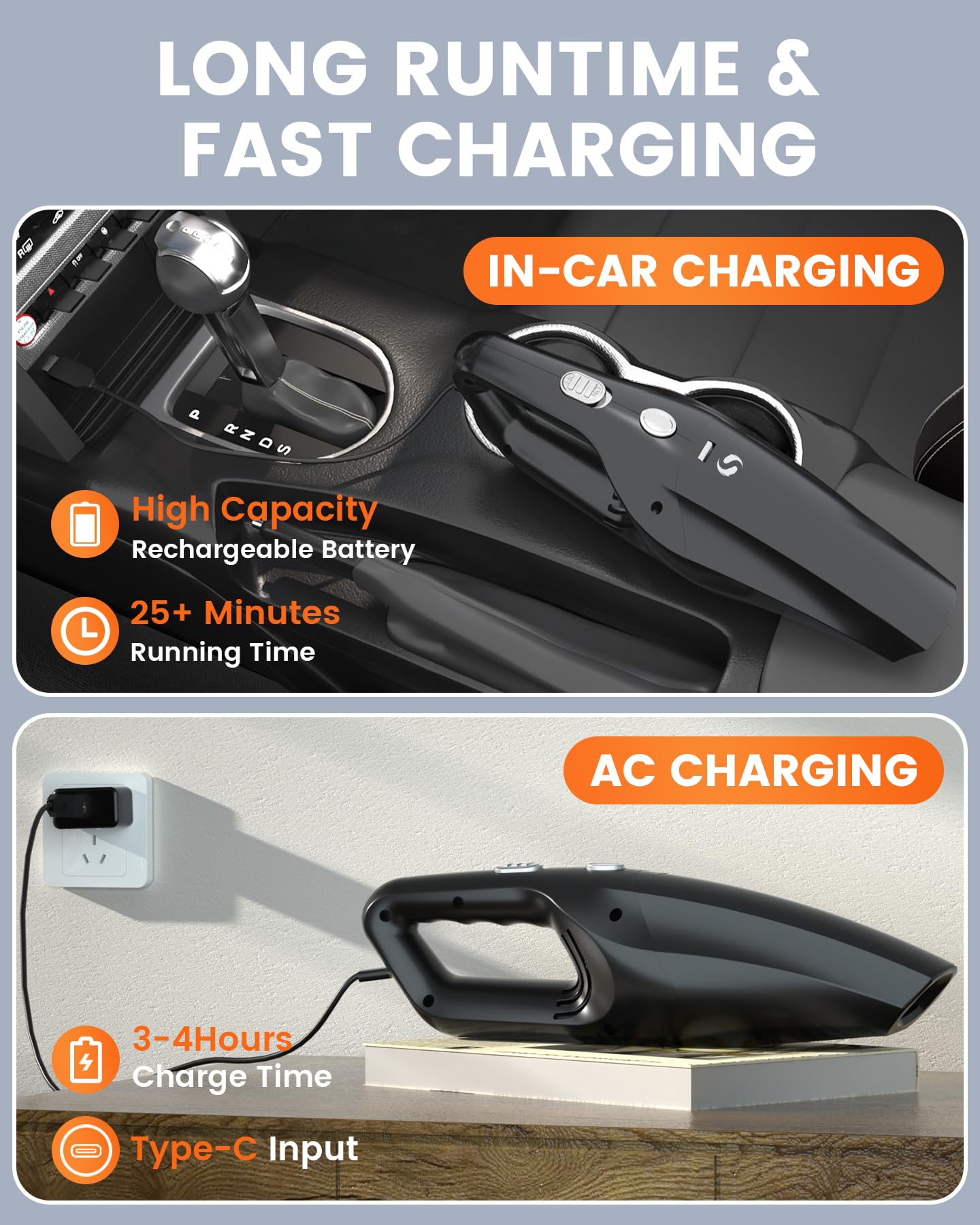 Aspirador Coche Recargable, Aspirador De Mano Potente, Aspiradora De Mano Sin Cable Pare Filtro HEPA, Mini Aspiradora para Hombres y Mujeres, Accesorios para Limpieza Interior