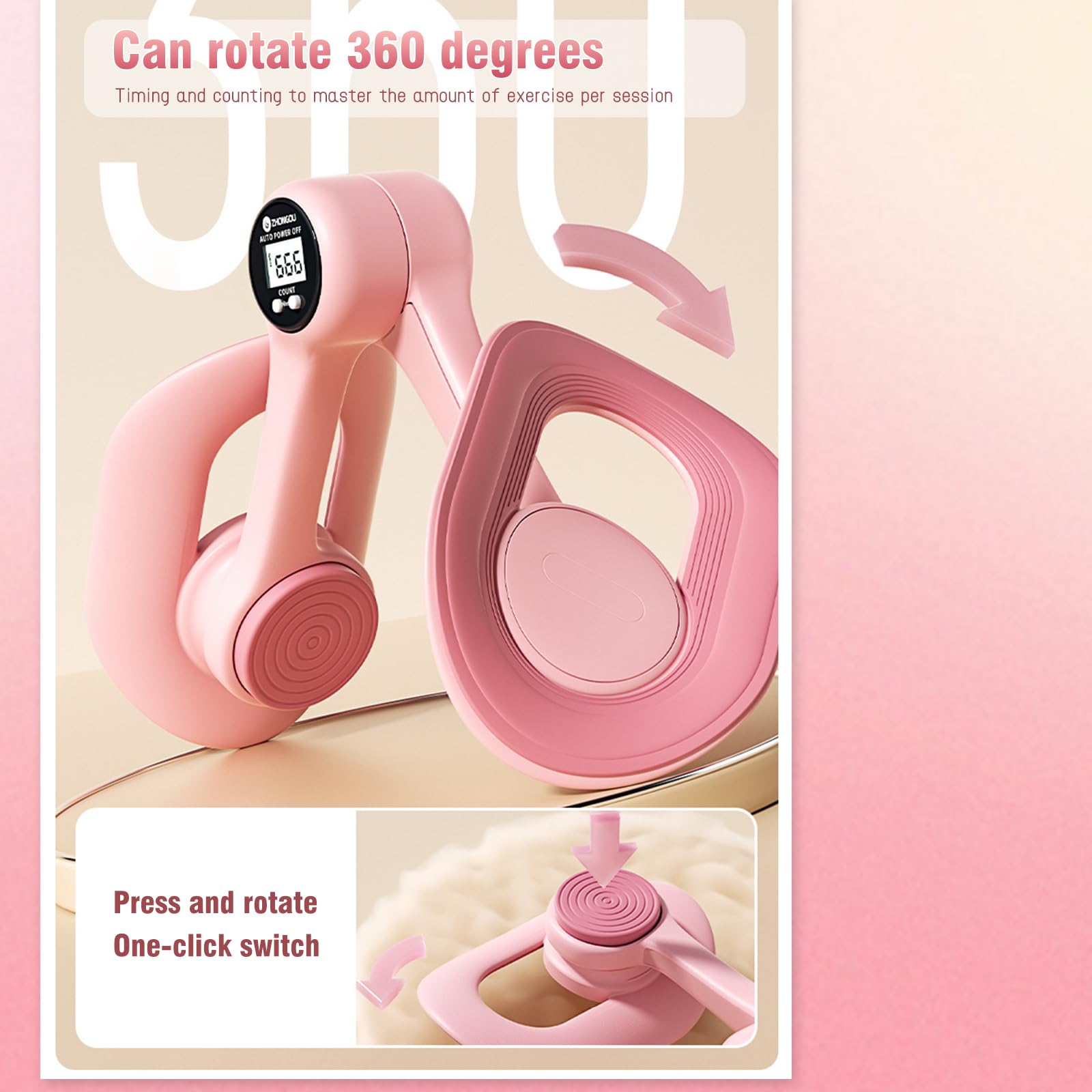 Beckenbodentrainer, Beckenbodentrainer für Frauen, Um 360 Grad Drehbar, mit Zähler, Der Oberschenkeltrainer Eignet Sich für Fitness Und Die Postpartale Erholung(rosa)