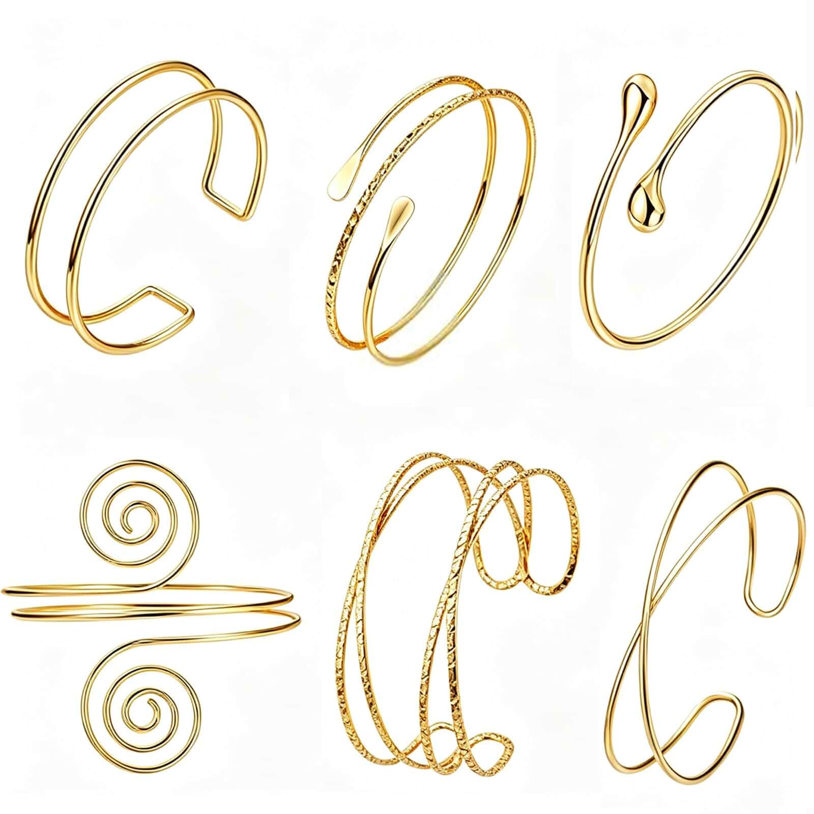 6 Pcs Gold Arm Cuff Jewelry for Women - Upper Arm Bracelet Set Gold Adjustable Minimalist Metal Armband Bangle for Women- Renaissance Egyptian Accessories for Parties and Daily Wear