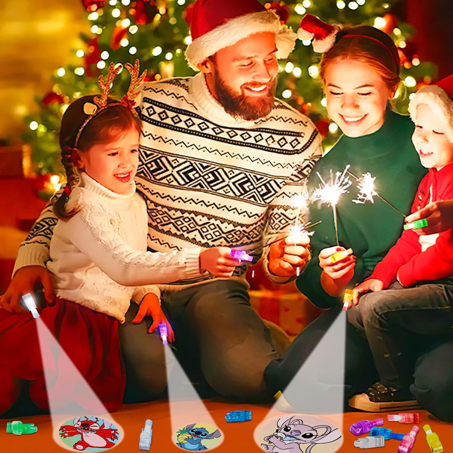 Disney Stitch Finger - Paquete de luces de proyector de dedo para fiesta, paquete con 9 luces de dedo con calcomanías de puntada, ángel, Leroy Plus, más | Suministros de fiesta de Lilo y Stitch para