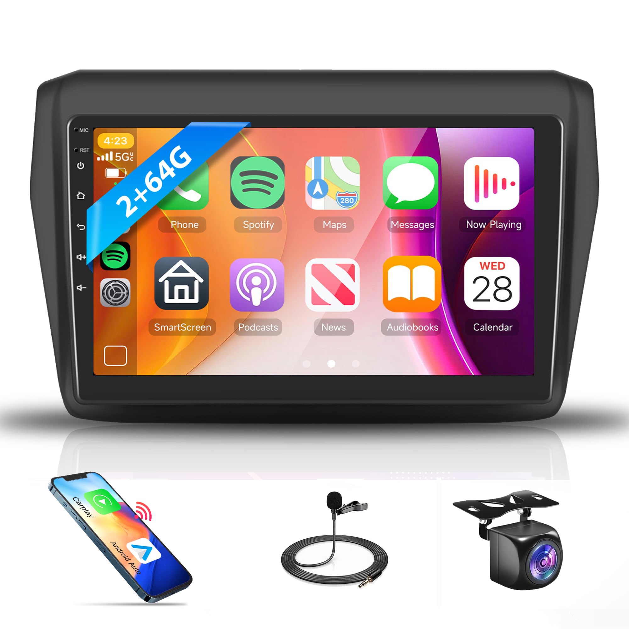 Rimoody Android Car Stereo Radio for Suzuki Swift 2017 2018 2019 2020 with Apple Carplay, 9 Inch Touch Screen Car Radio with GPS Navigation Bluetooth FM HiFi WiFi Android Auto + AHD Backup Camera