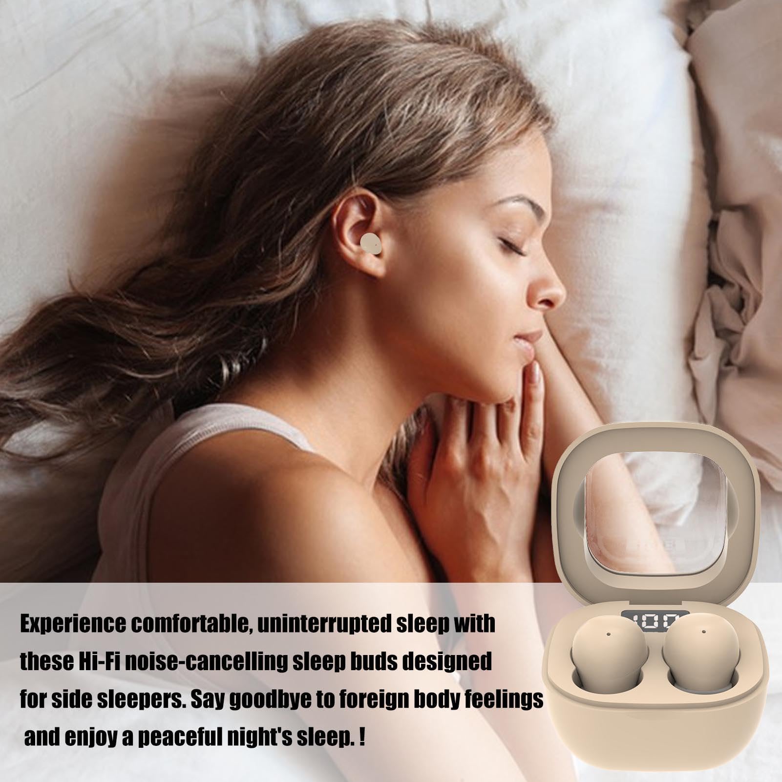 Auricolari stereo per dormire – Isolamento acustico wireless, dispositivo audio compatto, dispositivo acustico adatto all'orecchio, riduzione del rumore intelligente con supporto per custodia di