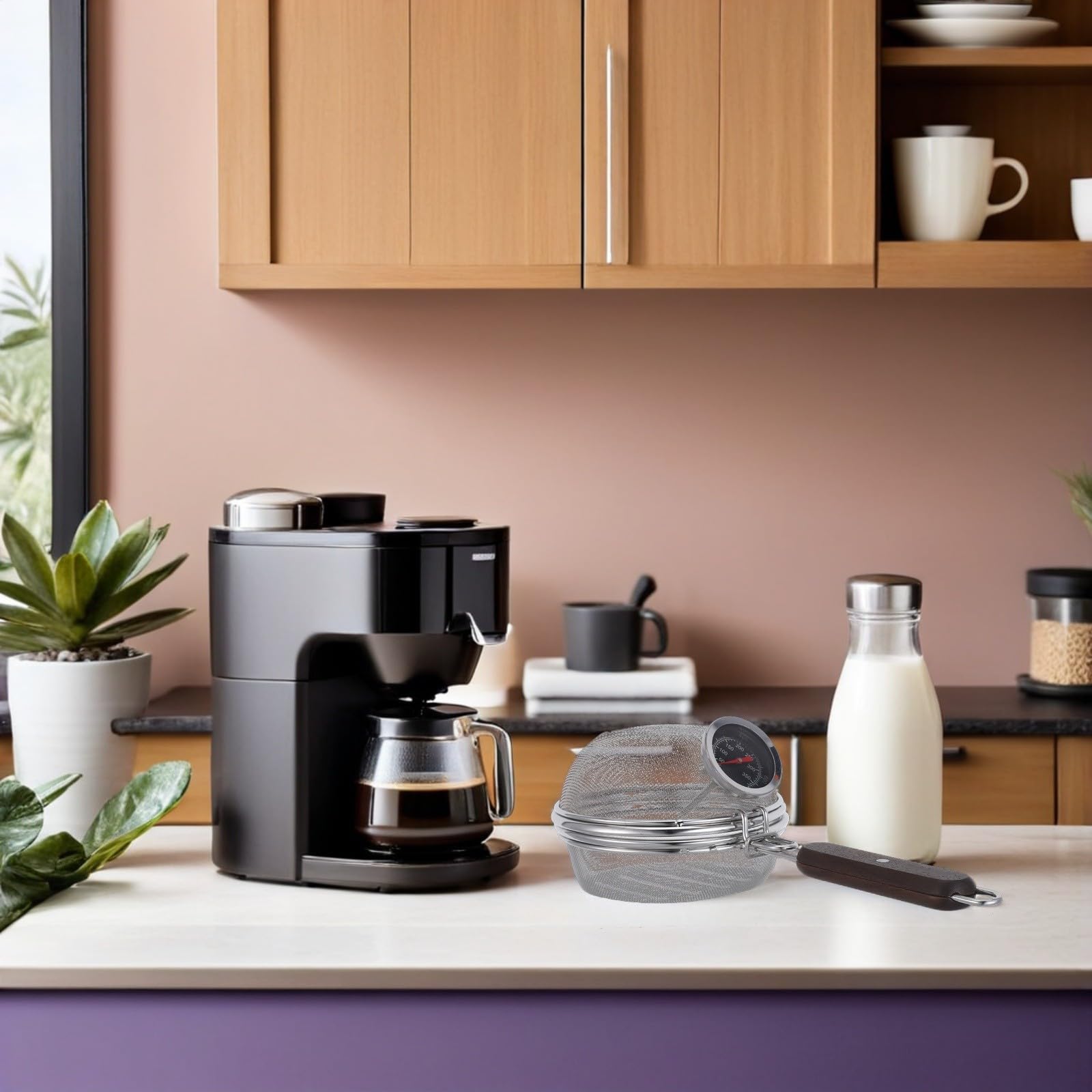 POPETPOP Tostatrice per Chicchi di Caffè in Acciaio Inossidabile con Termometro Integrato, Portatile, Capacità 120g, per Uso Professionale e All'aperto