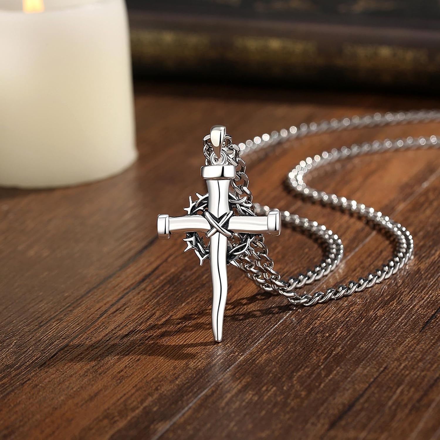 INFUSEU Men's Christian Cross Necklaces, Timeless Faith Jewelry Gifts for Him, 22-24 Inch Chain