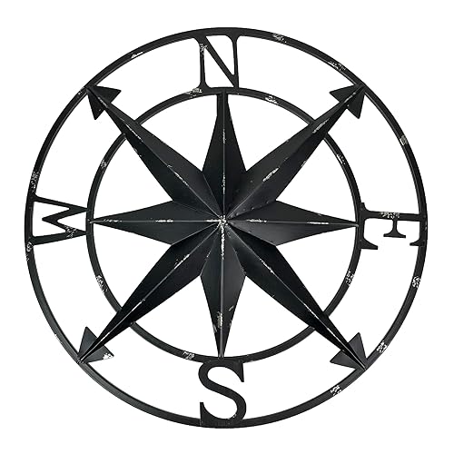 Zeckos Distressed Metal Nautical Compass Rose Wall Décor - Rustic