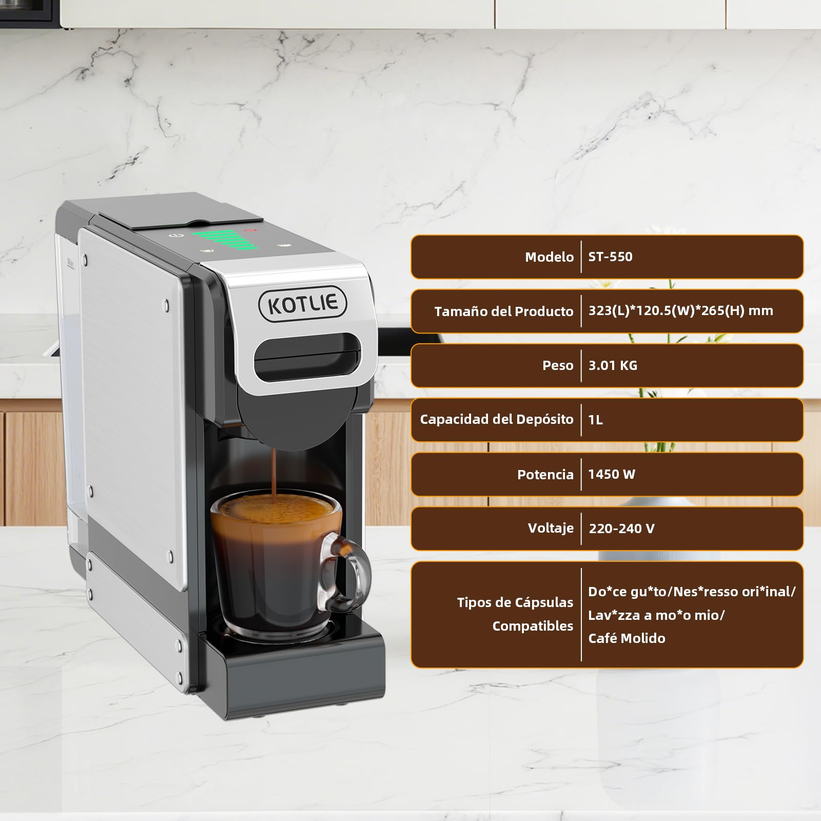 4 en 1 Máquina de Café en Cápsulas 19BAR para Lavazza MIO/Nespresso Original/Dolce Gusto cápsulas y Café Molido, Máquinas Automáticas de Café Espresso en Cápsulas Pequeñas, 1L, 1450 W (BLACK-ES) | 4 en 1 para cápsulas y polvos NES originales, DG*/Mio, 7 c