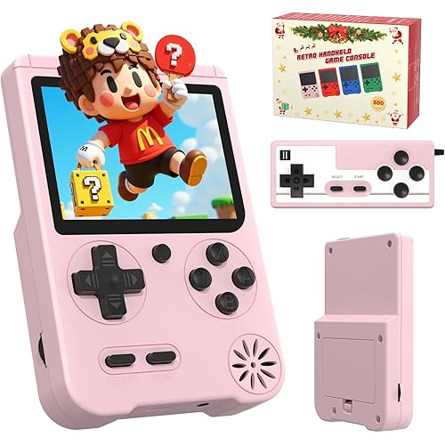 Meliif Handheld Games Console, Built-in 500 Video Games, Portable Video Gaming Player with 3.0 Inch lPS Screen,Mini Travel Games Electronic Gifts Toys, Pink