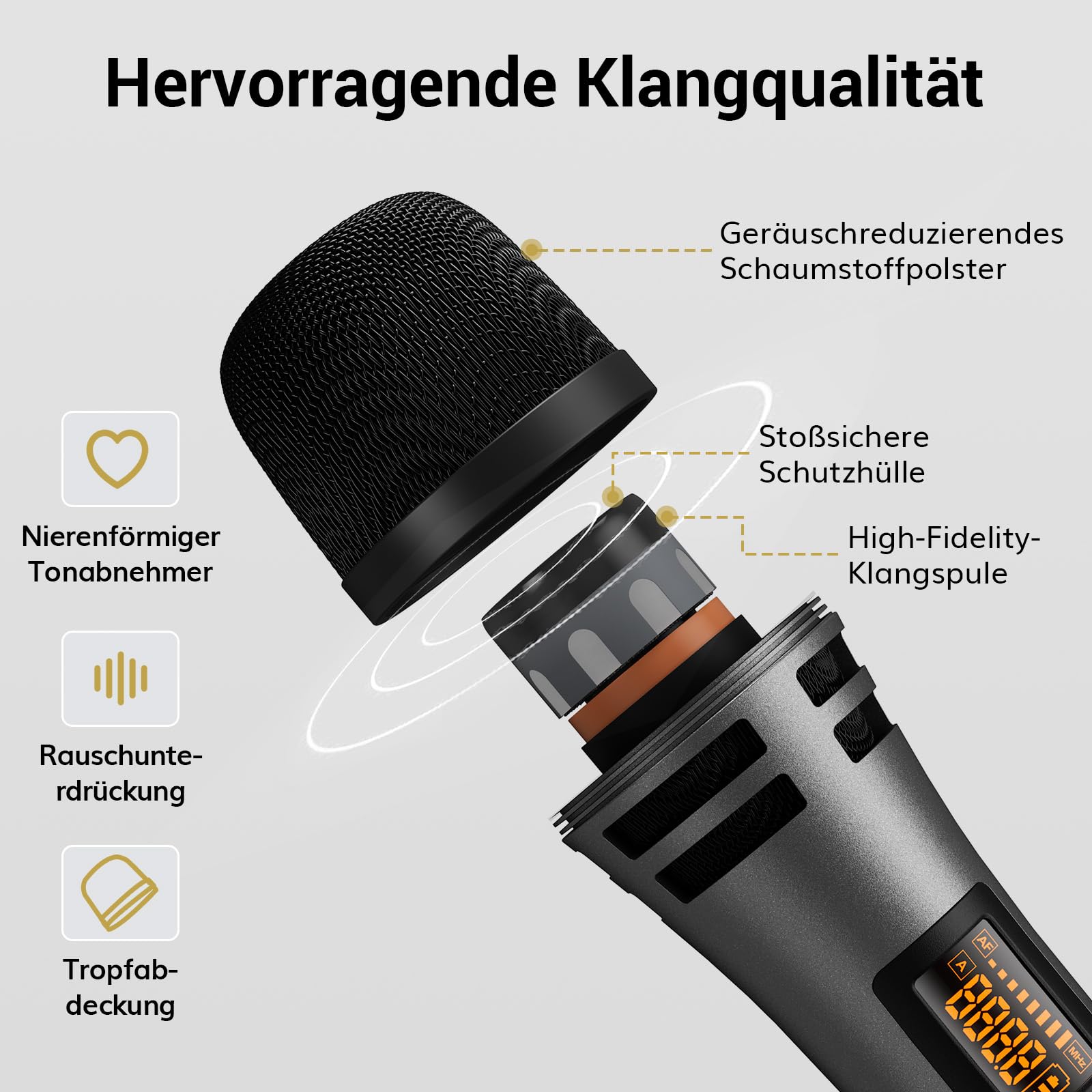 TONOR UHF Mikrofon Kabellos Set 4x5 Frequenzen 60 m Reichweite für Gesang Karaoke PA System TW362