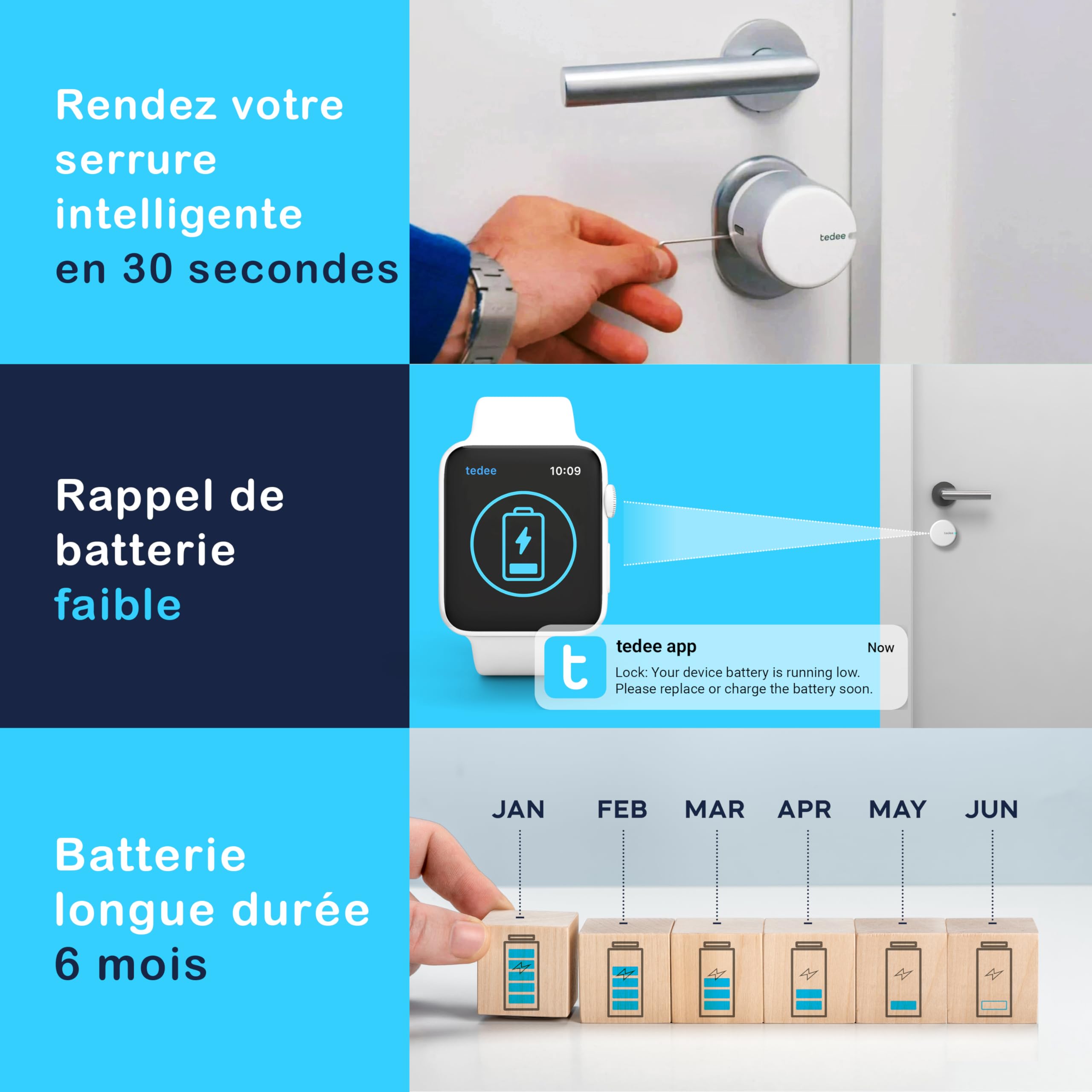 tedee GO2 Serrure intelligente avec Bluetooth, App, Auto Lock, Smart Lock Accès sans clé avec certification AV-TEST, Serrure électronique pour la sécurité de la maison