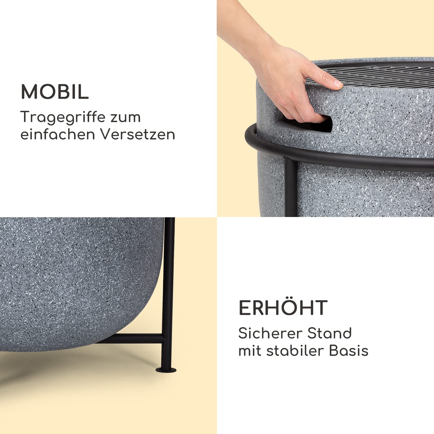 Blumfeldt Feuerschale, Tragbare Feuerstelle Outdoor, Feuerschalen für den Garten, Terrasse & Camping, Feuerschale mit Grillrost & Holzlagerfach, Sichere Stahlschale, Feuerstelle 52 x 46 x 52 cm