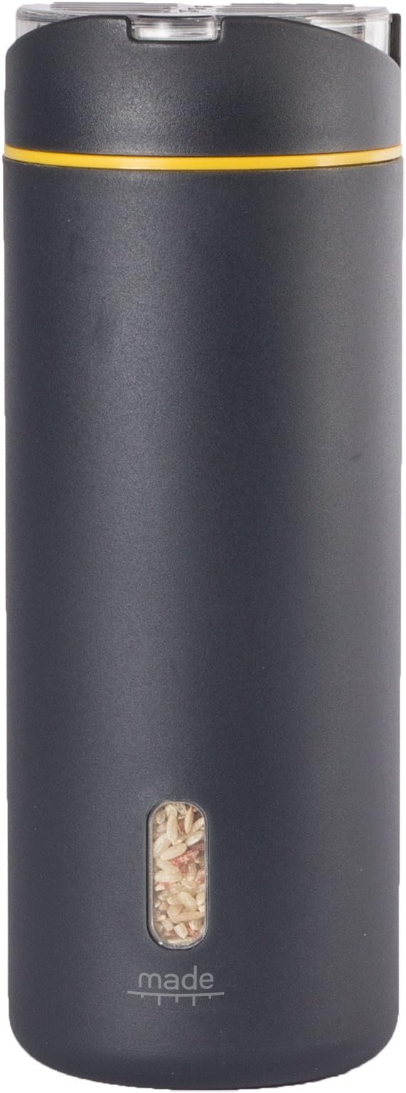 Made 1.0-Quart Round Storage and Measuring Container, Gray w Yellow Rim