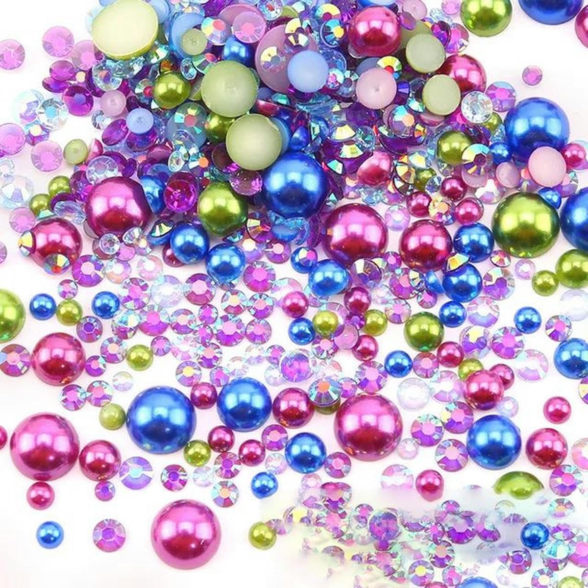 3-10 mm AB color Paquete mixto Cuentas planas semicirculares Cuentas sueltas Arte de uñas Decoración de teléfono móvil Diamante DIY Perla de imitación - muchos colores - S - Bolsa de 450 g