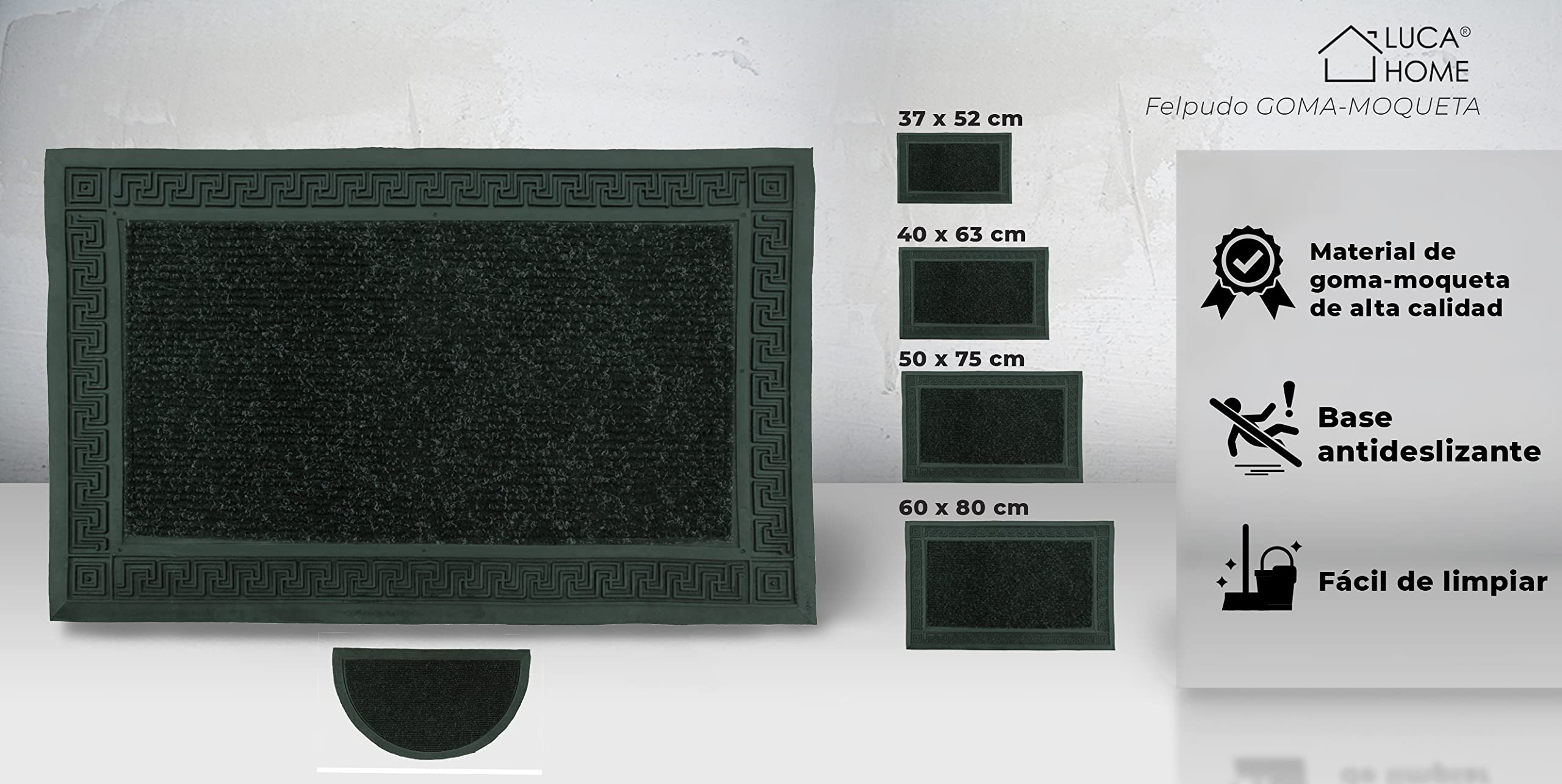 LucaHome Zerbino Ingresso Casa Nero 37 x 52 cm Rettangolare in Gomma-Moquette Base Antiscivolo, Zerbino, Facile Pulizia, Zerbino Assorbente, Fepot, per Esterno ed Interno