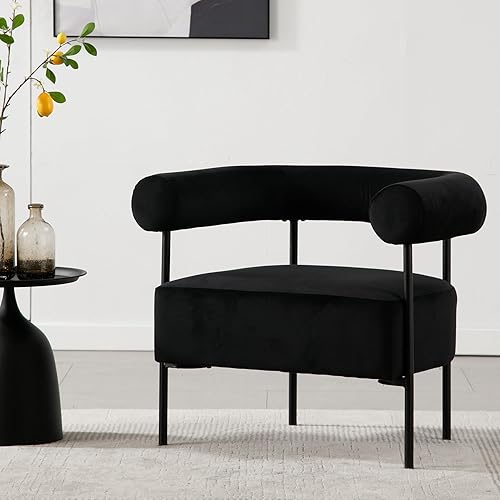 Silla decorativa moderna con patas de metal negro, sillón tapizado de terciopelo con respaldo curvado para sala de estar, espacio pequeño, color