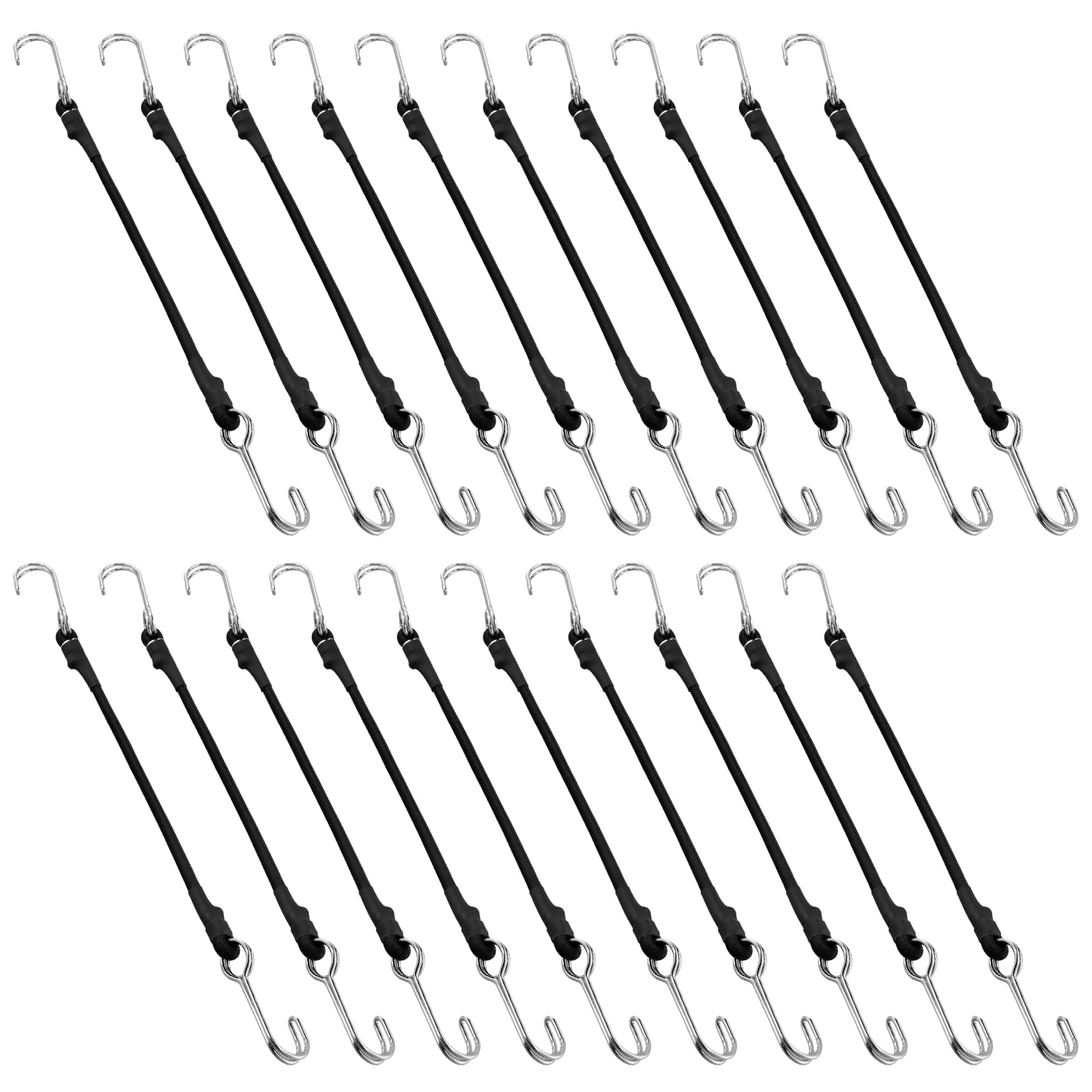 20 Tensores Elásticos con Gancho 30cm, Goma Negra para Equipaje, Bicicleta, Camping, Transporte, Lona, Toldo, Coche
