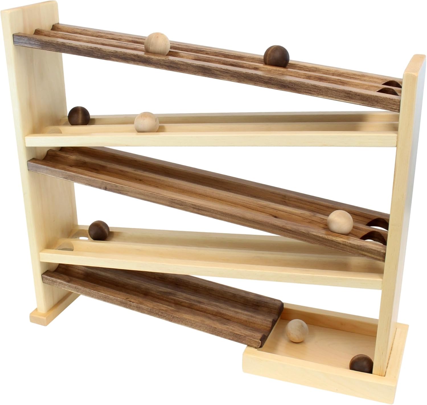 AmishToyBox.com Wooden Ball Roller Racetrack Toy, Amish-Made, with 8 Wooden Balls, CPSIA-Approved Finish (Walnut and Natural)