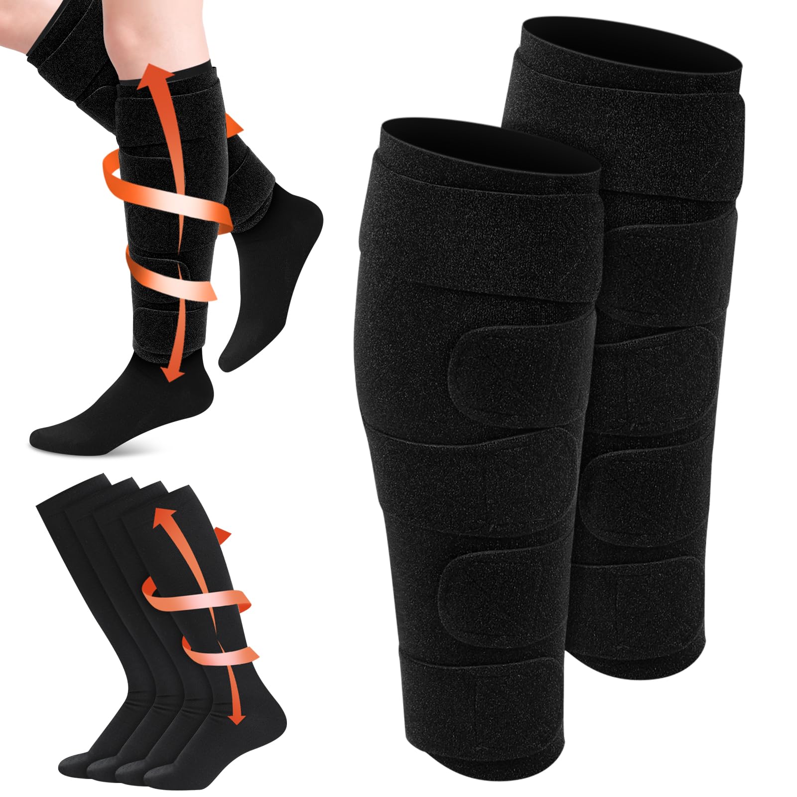 Floraltop - Kit de 3 pares de vendajes de compresión para piernas para linfedema (20-30 mmHg) con medias de compresión negras