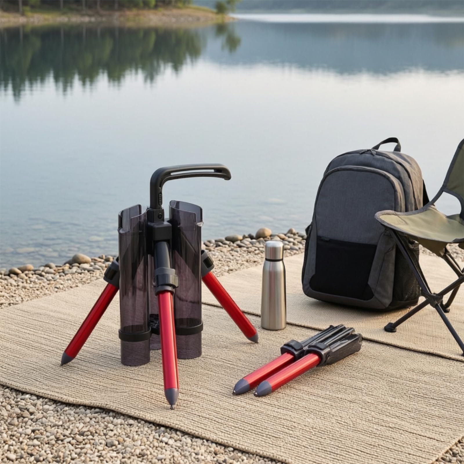perfk Portapale da Pesca Treppiede Regolabile Supporto Canna Porta Canna Tripode Compatto in Lega di Alluminio con Tre Sedi
